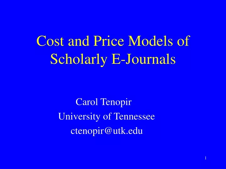 cost and price models of scholarly e journals