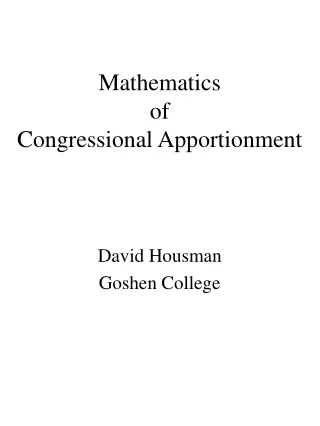 Mathematics  of  Congressional Apportionment