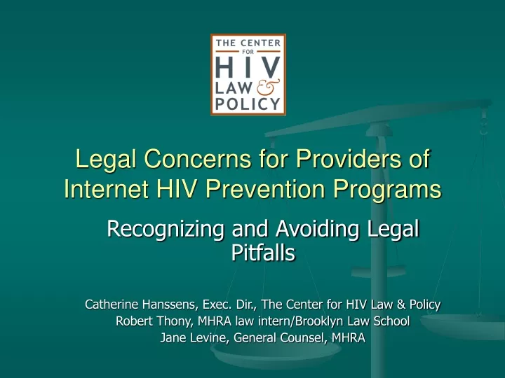 legal concerns for providers of internet hiv prevention programs