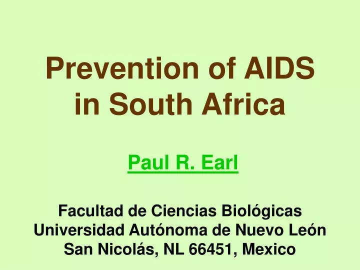 prevention of aids in south africa paul r earl