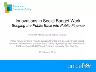 Innovations in Social Budget Work Bringing the Public Back into Public Finance