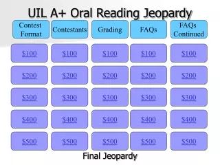 UIL A+ Oral Reading Jeopardy