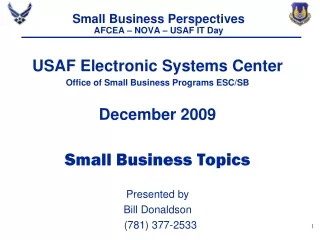 Small Business Perspectives AFCEA – NOVA – USAF IT Day
