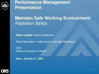 Performance Management Presentation Maintain Safe Working Environment Radiation Safety