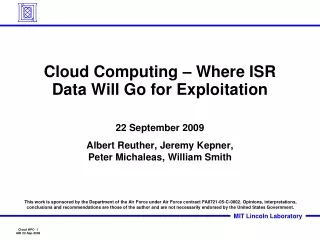Cloud Computing – Where ISR Data Will Go for Exploitation