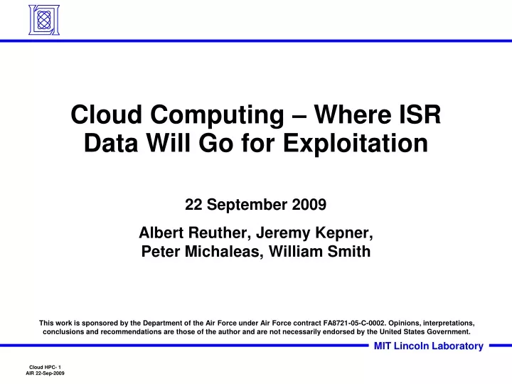 cloud computing where isr data will go for exploitation
