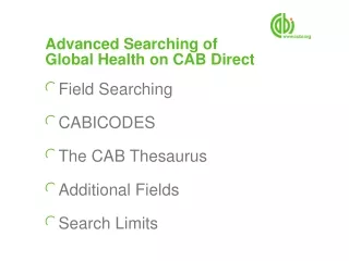 Advanced Searching of  Global Health on CAB Direct
