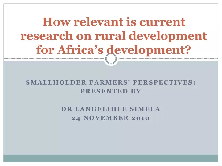 how relevant is current research on rural development for africa s development