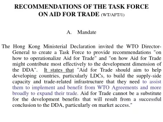 RECOMMENDATIONS OF THE TASK FORCE  ON AID FOR TRADE  (WT/AFT/1)