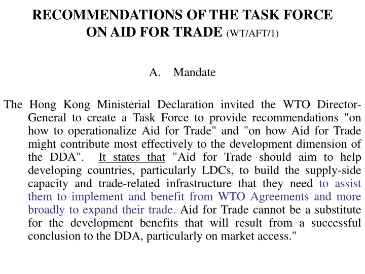 recommendations of the task force on aid for trade wt aft 1