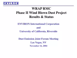 WRAP RMC  Phase II Wind Blown Dust Project Results &amp; Status