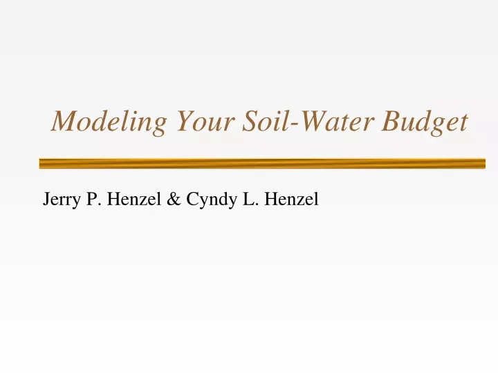 modeling your soil water budget