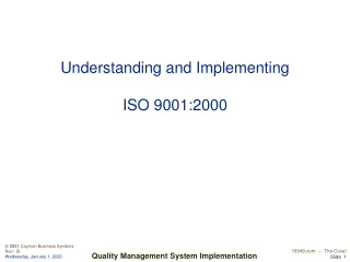 Understanding and Implementing ISO 9001:2000