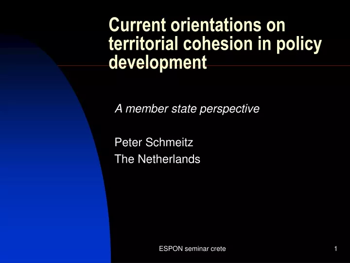 current orientations on territorial cohesion in policy development