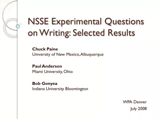 NSSE Experimental Questions on Writing: Selected Results