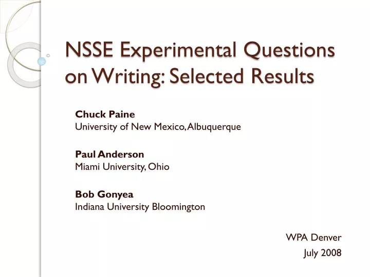 nsse experimental questions on writing selected results