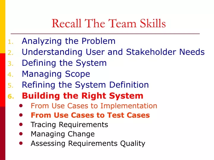 recall the team skills