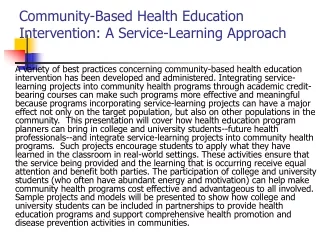 Community-Based Health Education Intervention: A Service-Learning Approach