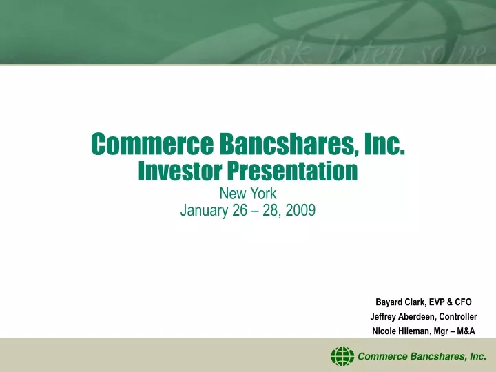 commerce bancshares inc investor presentation new york january 26 28 2009