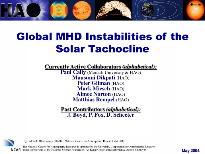 global mhd instabilities of the solar tachocline