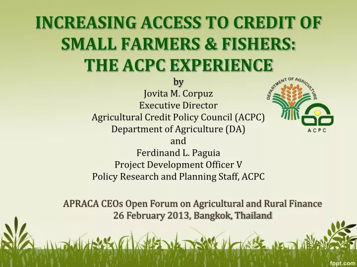 increasing access to credit of small farmers