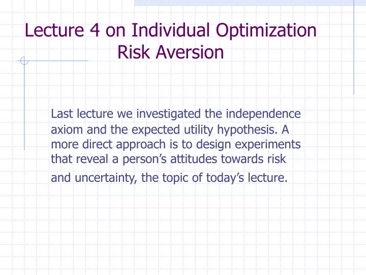 lecture 4 on individual optimization risk aversion