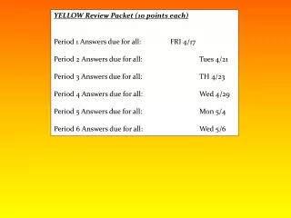YELLOW Review Packet (10 points each) Period 1 Answers due for all:		FRI 4/17