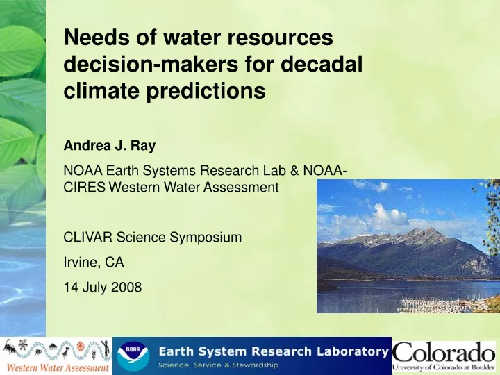 needs of water resources decision makers
