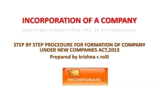 INCORPORATION OF A COMPANY