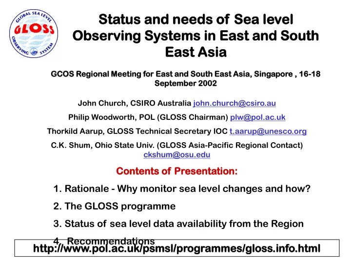 status and needs of sea level observing systems