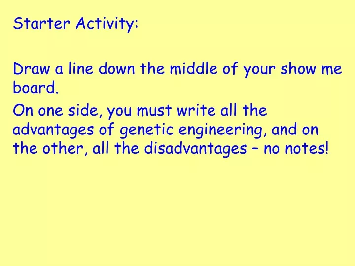 starter activity draw a line down the middle