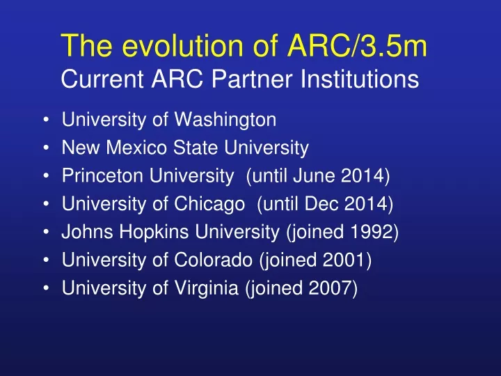 the evolution of arc 3 5m current arc partner institutions