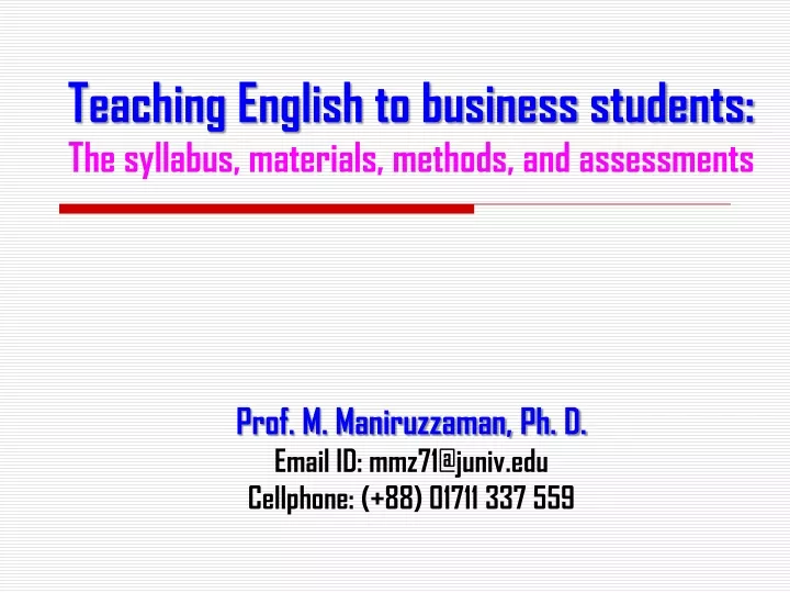 teaching english to business students the syllabus materials methods and assessments