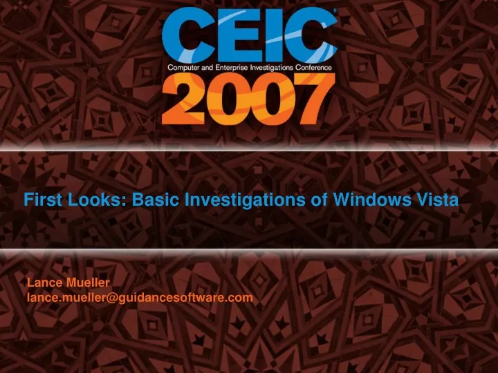 first looks basic investigations of windows vista