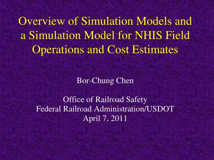 overview of simulation models and a simulation model for nhis field operations and cost estimates