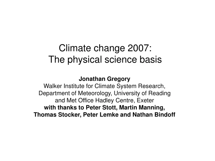 climate change 2007 the physical science basis