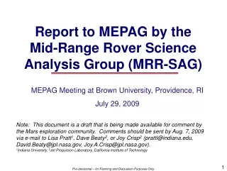 Report to MEPAG by the  Mid-Range Rover Science Analysis Group (MRR-SAG)