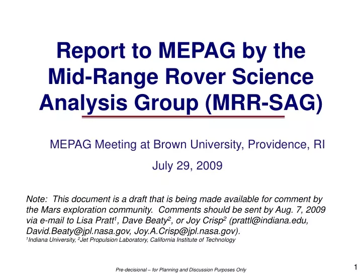 report to mepag by the mid range rover science