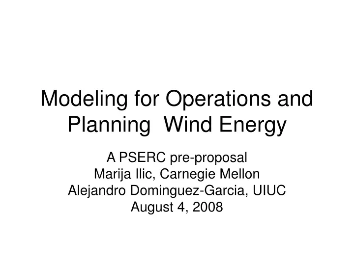 modeling for operations and planning wind energy