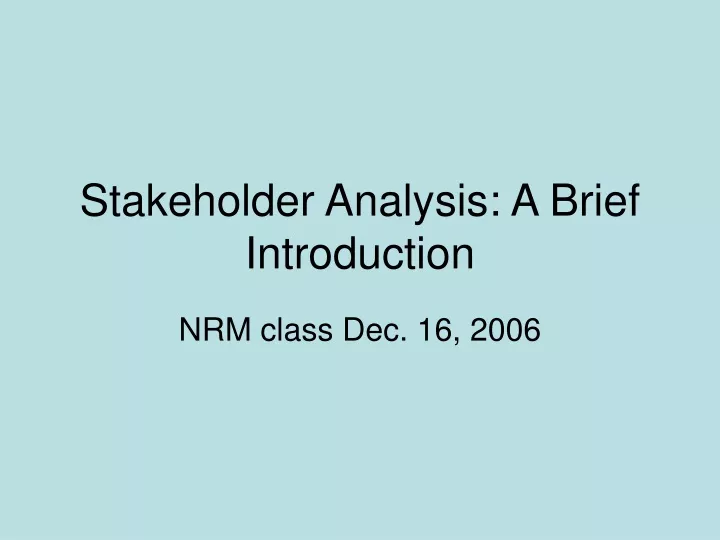 stakeholder analysis a brief introduction