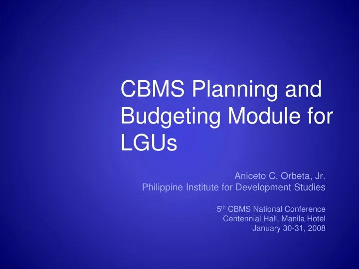 cbms planning and budgeting module for lgus