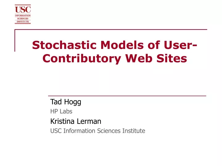 stochastic models of user contributory web sites