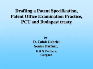 Drafting a Patent Specification,  Patent Office Examination Practice,  PCT and Budapest treaty