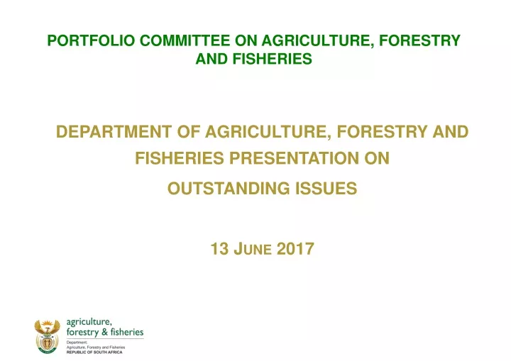 portfolio committee on agriculture forestry and fisheries
