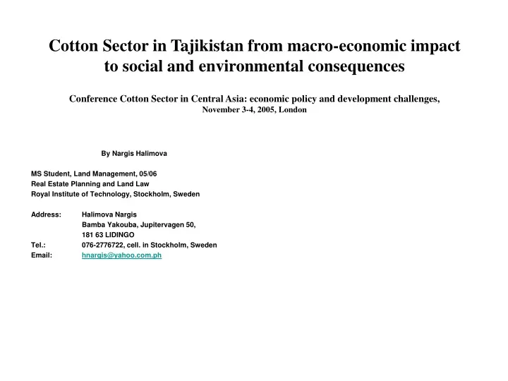 cotton sector in tajikistan from macro economic