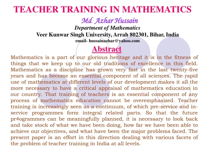 teacher training in mathematics