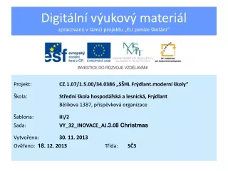 Digitální výukový materiál zpracovaný v rámci projektu „EU peníze školám“