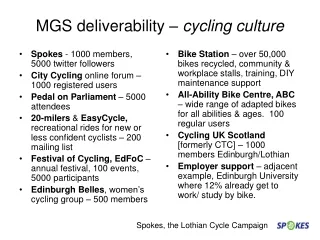 MGS deliverability –  cycling culture