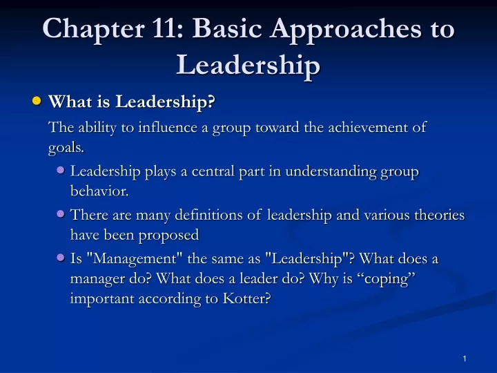 chapter 11 basic approaches to leadership