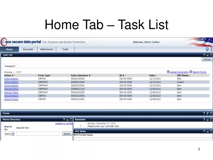 home tab task list